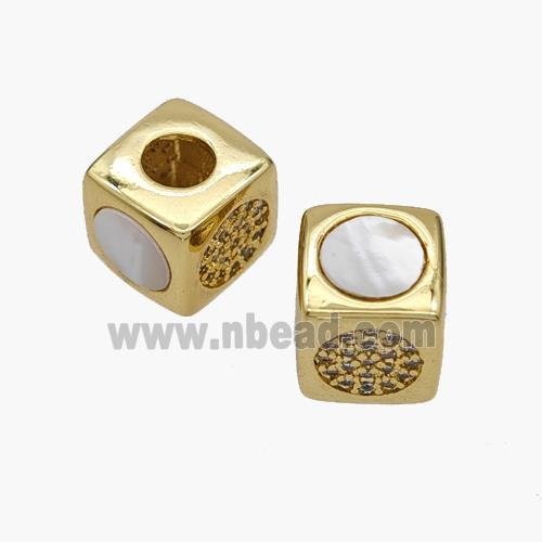 Copper Cube Beads Pave Shell Zirconia Sun Large Hole 18K Gold Plated