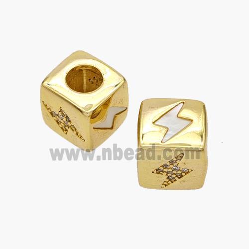 Copper Cube Beads Pave Shell Zirconia Lightning Large Hole 18K Gold Plated