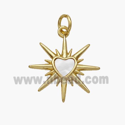 Copper Heart Star Pendant Pave Shell Gold Plated