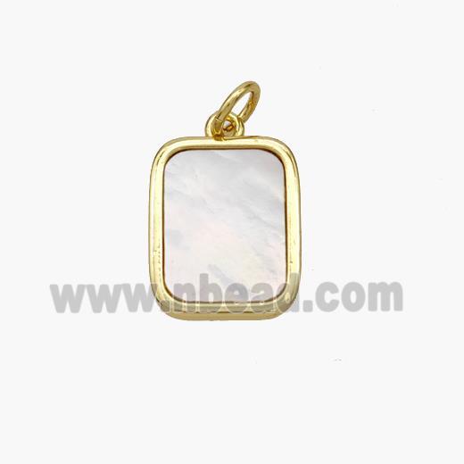 Copper Rectangle Pendant Pave Shell Gold Plated