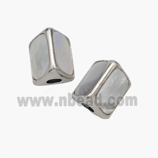 Copper Tri-Tube Beads Pave Shell Platinum Plated