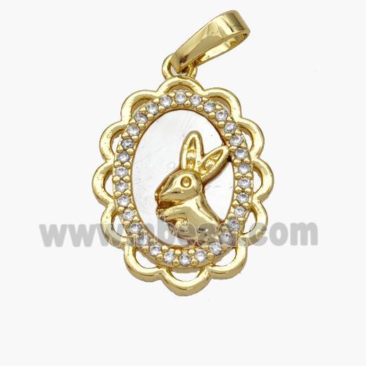 Copper Rabbit Pendant Pave Shell Zirconia 18K Gold Plated