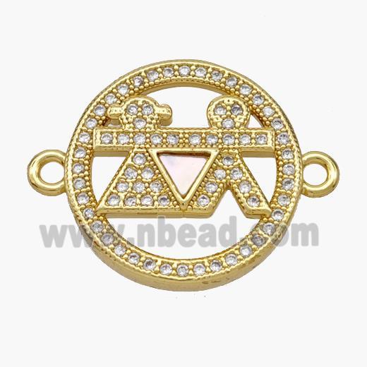Copper Kids Connector Pave Shell Zirconia 18K Gold Plated