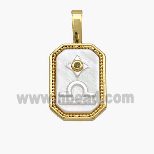 Copper Rectangle Pendant Pave Shell Zodiac Libra 18K Gold Plated