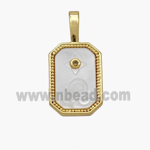 Copper Rectangle Pendant Pave Shell Zodiac Capricorn 18K Gold Plated