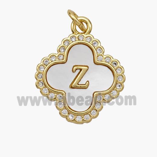 Copper Clover Pendant Pave Shell Zirconia Letter-Z 18K Gold Plated