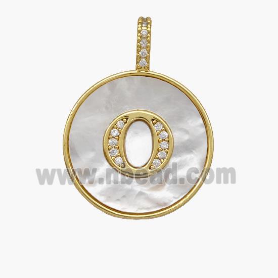 Copper Letter-O Pendant Pave Shell Zirconia Circle 18K Gold Plated