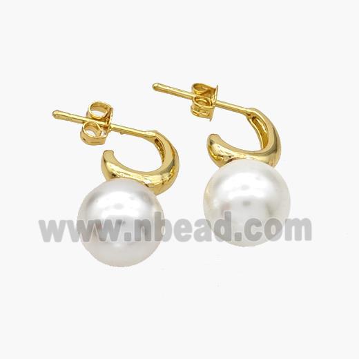 Copper Stud Earrings Pave Pearlized Resin 18K Gold Plated