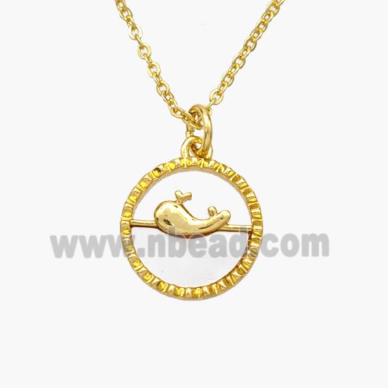 Copper Dolphin Necklace Pave Shell Gold Plated
