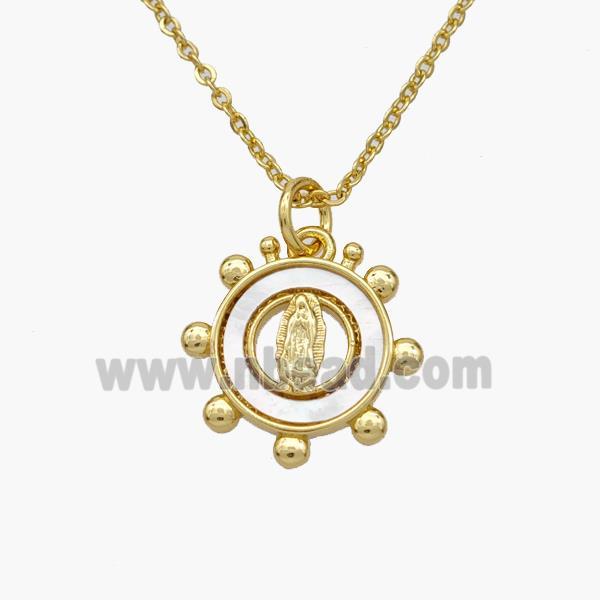 Copper Jesus Necklace Pave Shell Gold Plated