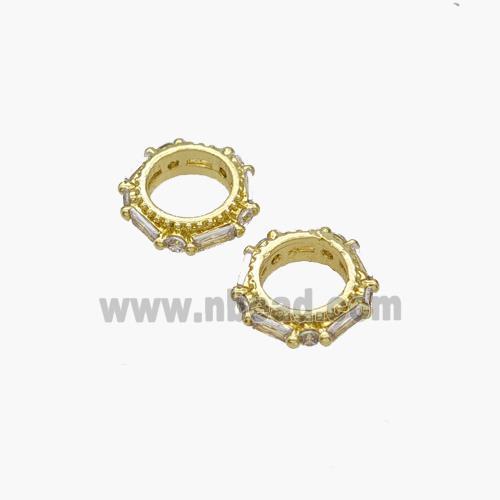 Copper Rondelle Beads Pave Zirconia Large Hole Gold Plated