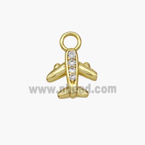 Copper Airplane Pendant Pave Zirconia Gold Plated