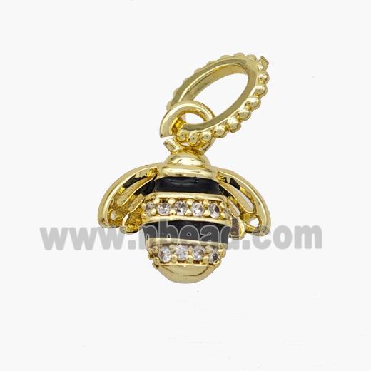 Copper Honeybee Pendant Pave Zirconia Black Enamel Gold Plated