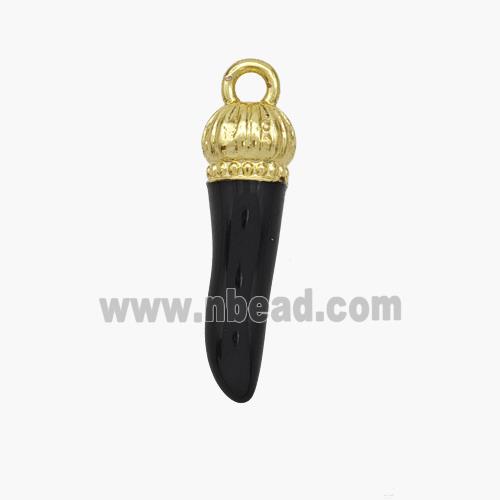 Copper Chili Pendant Black Enamel Gold Plated