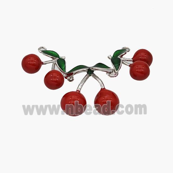 Copper Cherry Pendant Red Enamel Platinum Plated