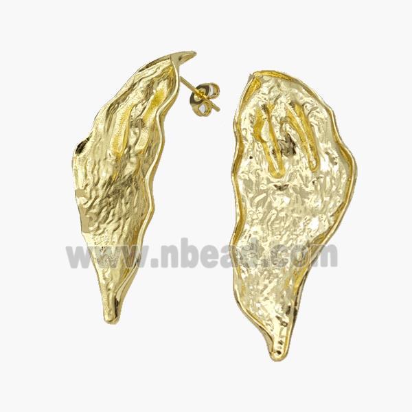 Copper Leaf Stud Earrings Hammered Gold Plated