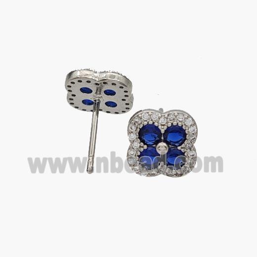 Copper Clover Stud Earrings Pave Zirconia Platinum Plated