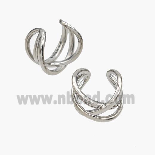 Copper Clip Earrings Pave Zirconia Platinum Plated