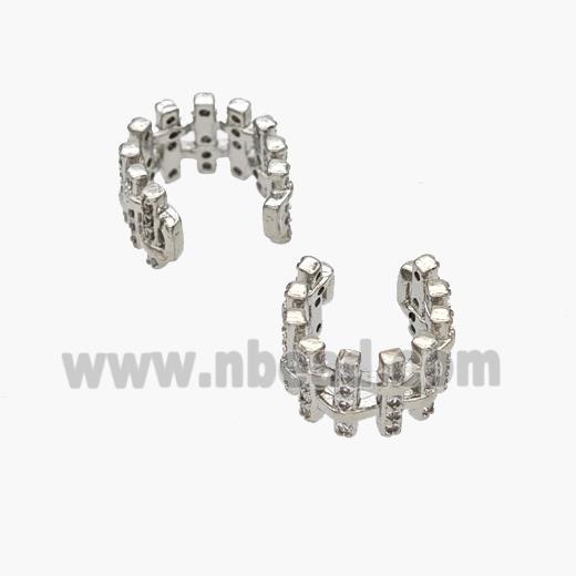 Copper Clip Earrings Pave Zirconia Platinum Plated