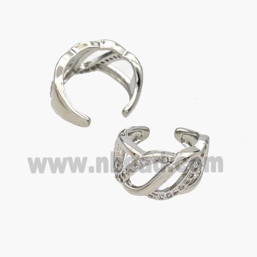 Copper Clip Earrings Pave Zirconia Platinum Plated