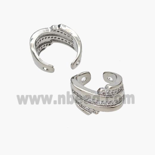 Copper Clip Earrings Pave Zirconia Platinum Plated