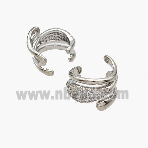 Copper Clip Earrings Pave Zirconia Platinum Plated