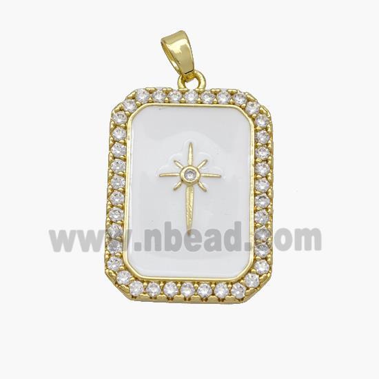 Copper Rectangle Pendant Pave Zirconia White Enamel Northstar Gold Plated