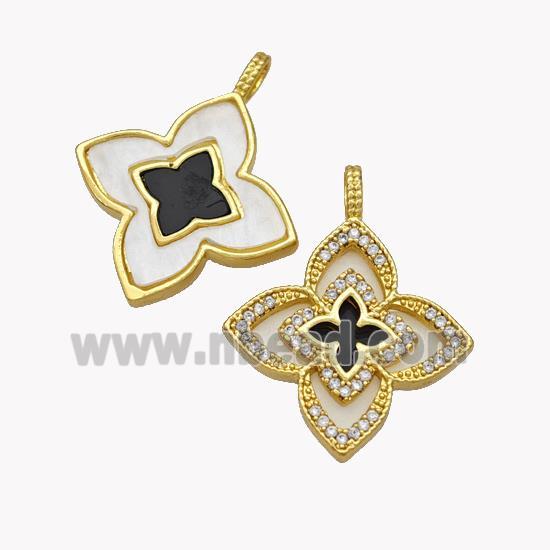 Copper Clover Pendant Pave Zirconia Shell Gold Plated