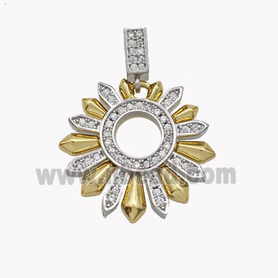 Copper Flower Pendant Pave Zirconia Platinum Gold Plated