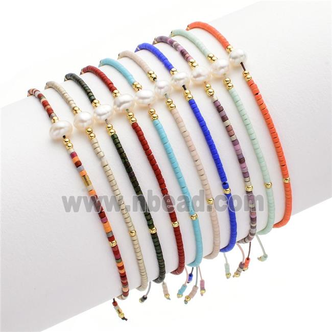 handmade miyuki glass Bracelet with Pearl, adjustable, mixed