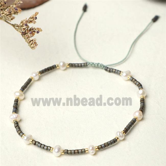 handmade miyuki glass Bracelet with Pearl, adjustable