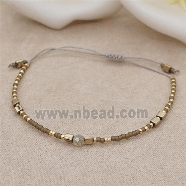 handmade miyuki glass Bracelet with labradorite, adjustable