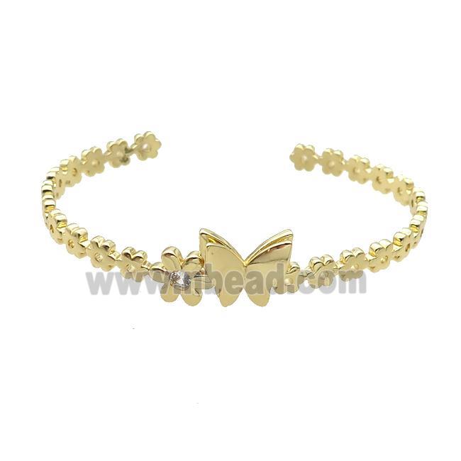 Copper Bangle Pave Zircon Butterfly Gold Plated