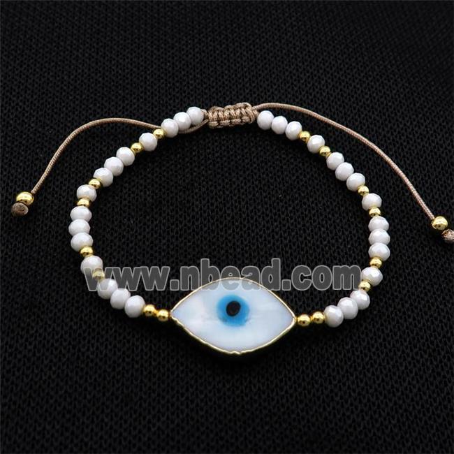 White Crystal Glass Bracelet Evil Eye Adjustable