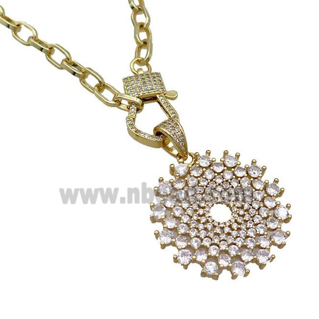Copper Necklace Sunflower Pave Zircon Gold Plated