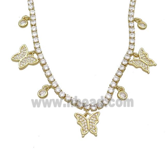 Copper Necklace Pave Crystal Glass Butterfly Gold Plated