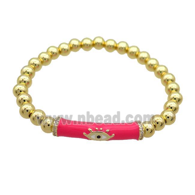 Copper Bracelet Red Enamel Evil Eye Pave Zircon Stretchy Gold Plated