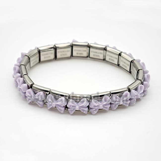 Raw Stainless Steel Module Bracelet Pave Resin Bow