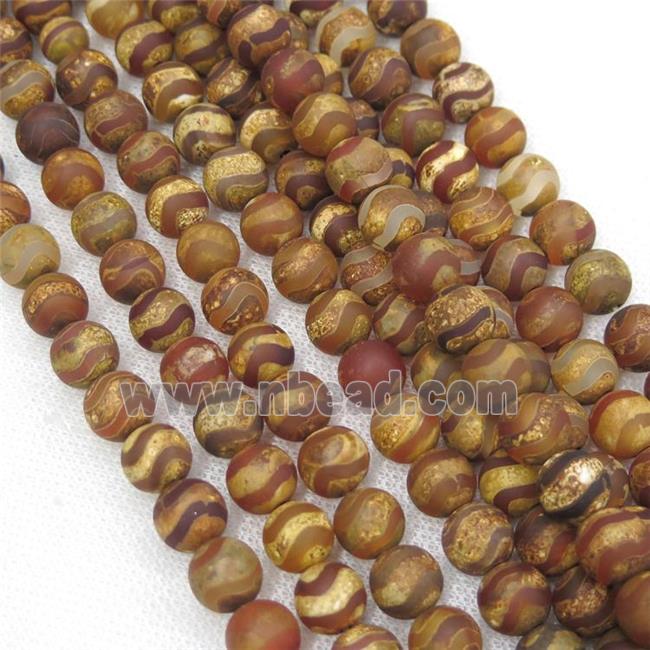 round matte tibetan agate beads, wave, antique red