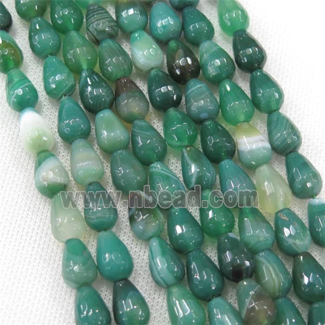 green stripe Agate beads, faceted teardrop