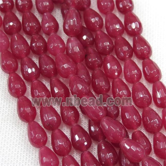 red Agate Beads, faceted teardrop