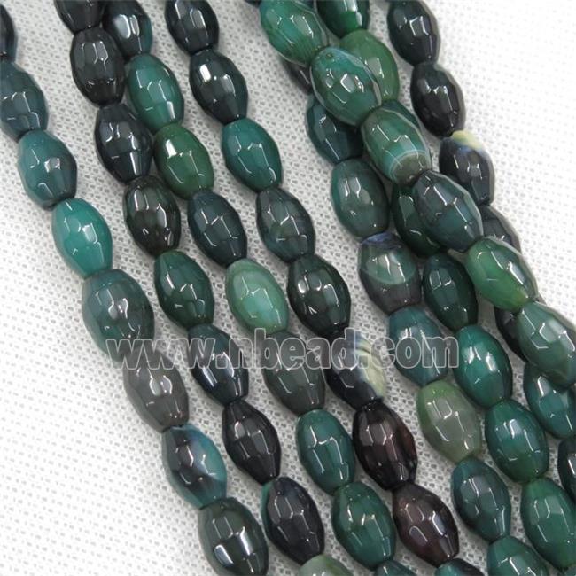 green Agate beads, faceted barrel
