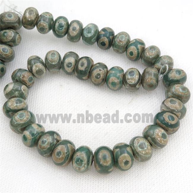 green Tibetan Agate Beads, rondelle, eye