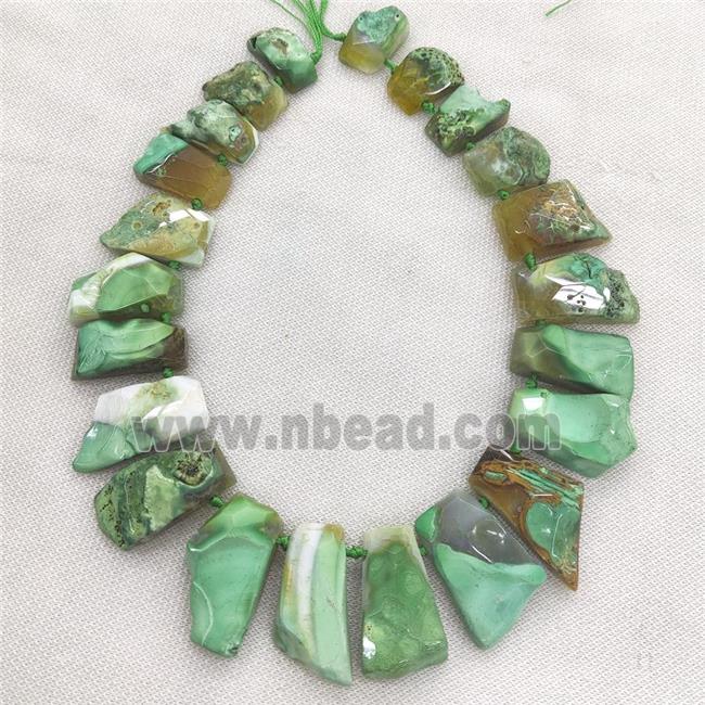 green Agate trapeziform Beads, graduated