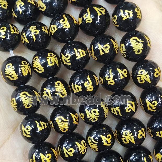 Black Agate Buddhist Beads Round Dye Om Mani Padme Hum