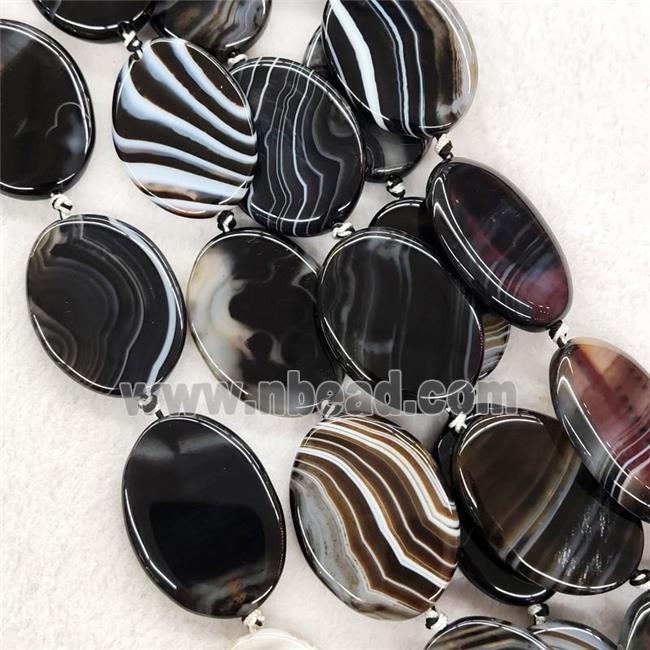Black Stripe Agate Oval Beads