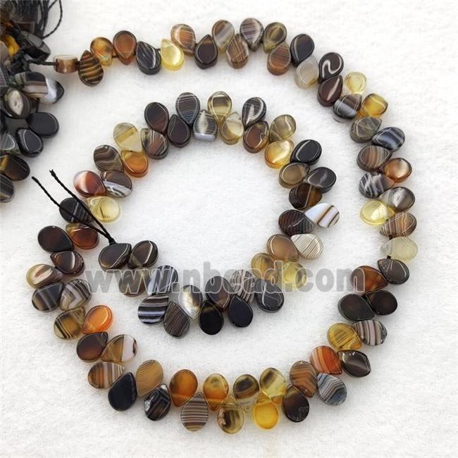 Amber Brown Stripe Agate Teardrop Beads Topdrilled