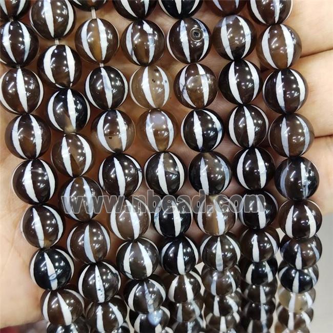 Coffee Tibetan Agate Round Beads Watermelon Smooth