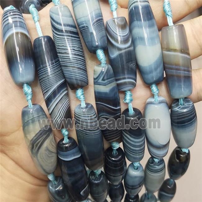Natural Stripe Agate Beads Rice Black