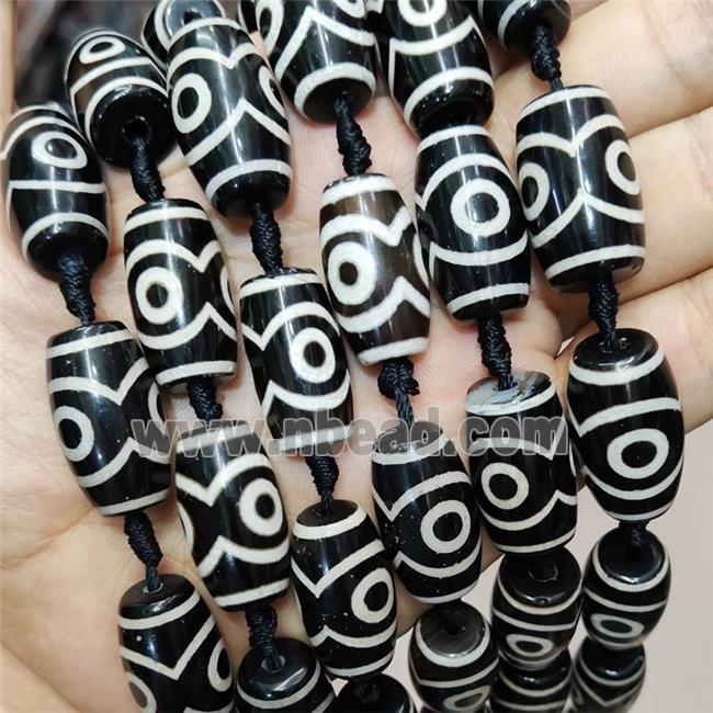 Tibetan Agate Barrel Beads Evil Eye Black